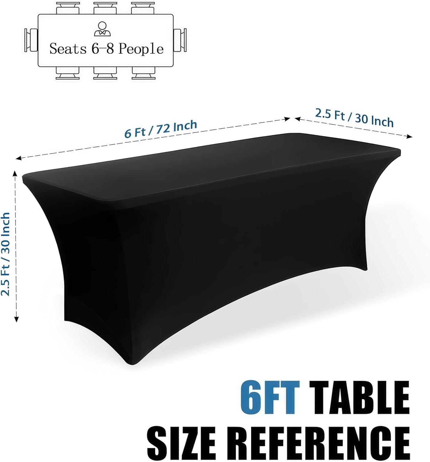 Detalle de Lemict 6FT Black Fitted Stretch Tablecloth (6 Pack) for Rectangular Tables