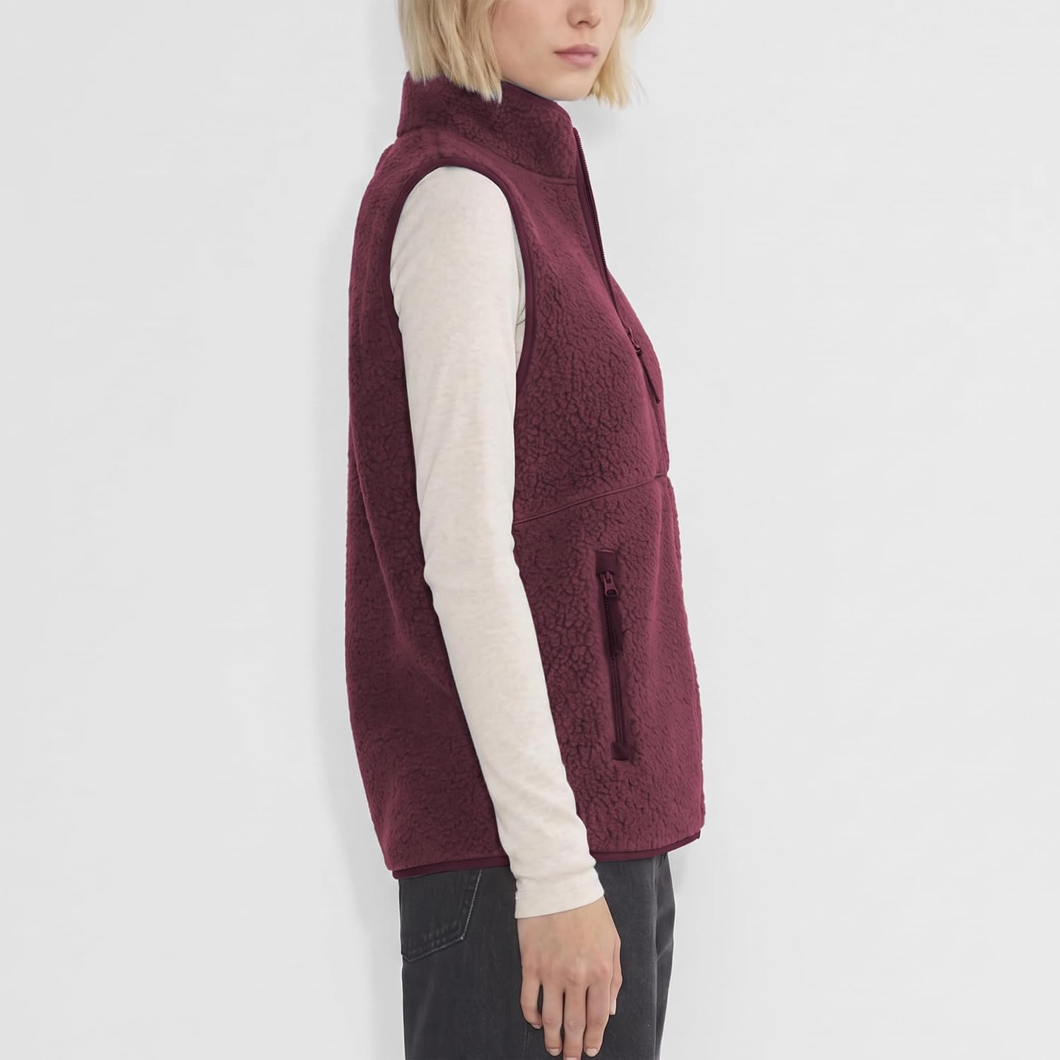 Detalle de Hixiaohe Women's Sherpa Fleece Vest, Lightweight Zip-Up with Mock Neck and Pockets
