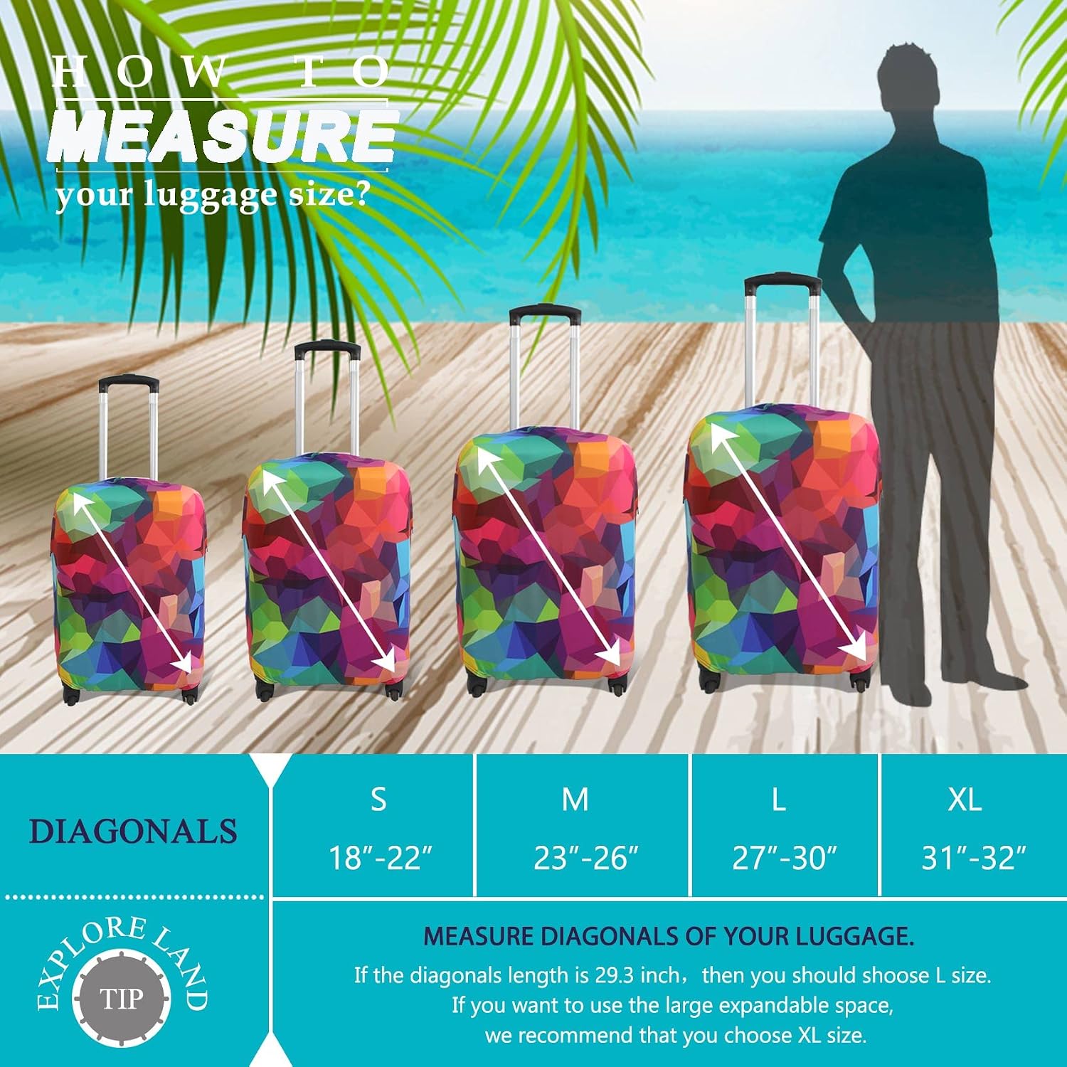 Detalle 2 de Explore Land Travel Luggage Cover M 23–26 inch suitcase protector