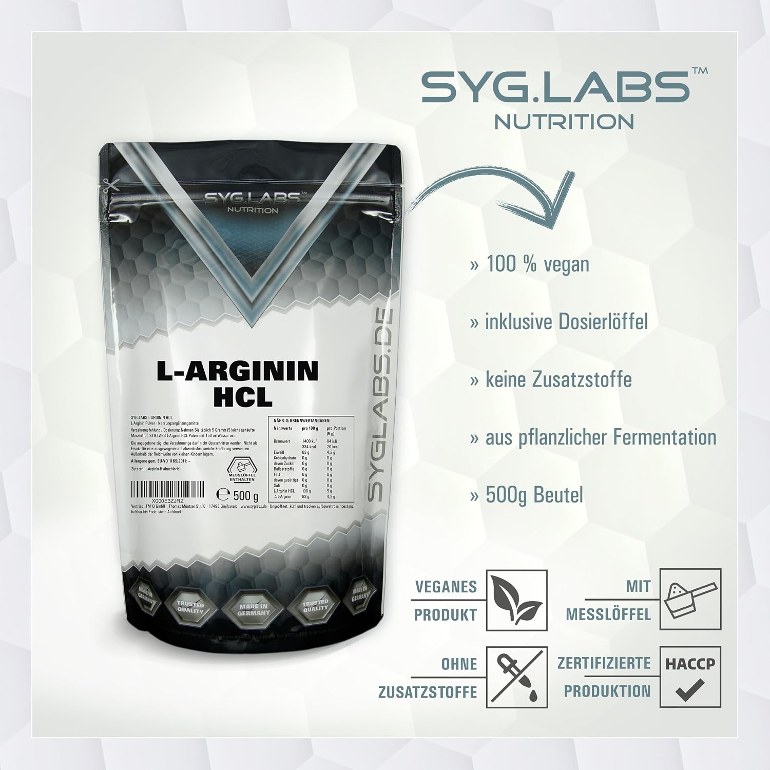 Detalle 2 de L-Arginin HCL 500 g Pulver đź’Š
