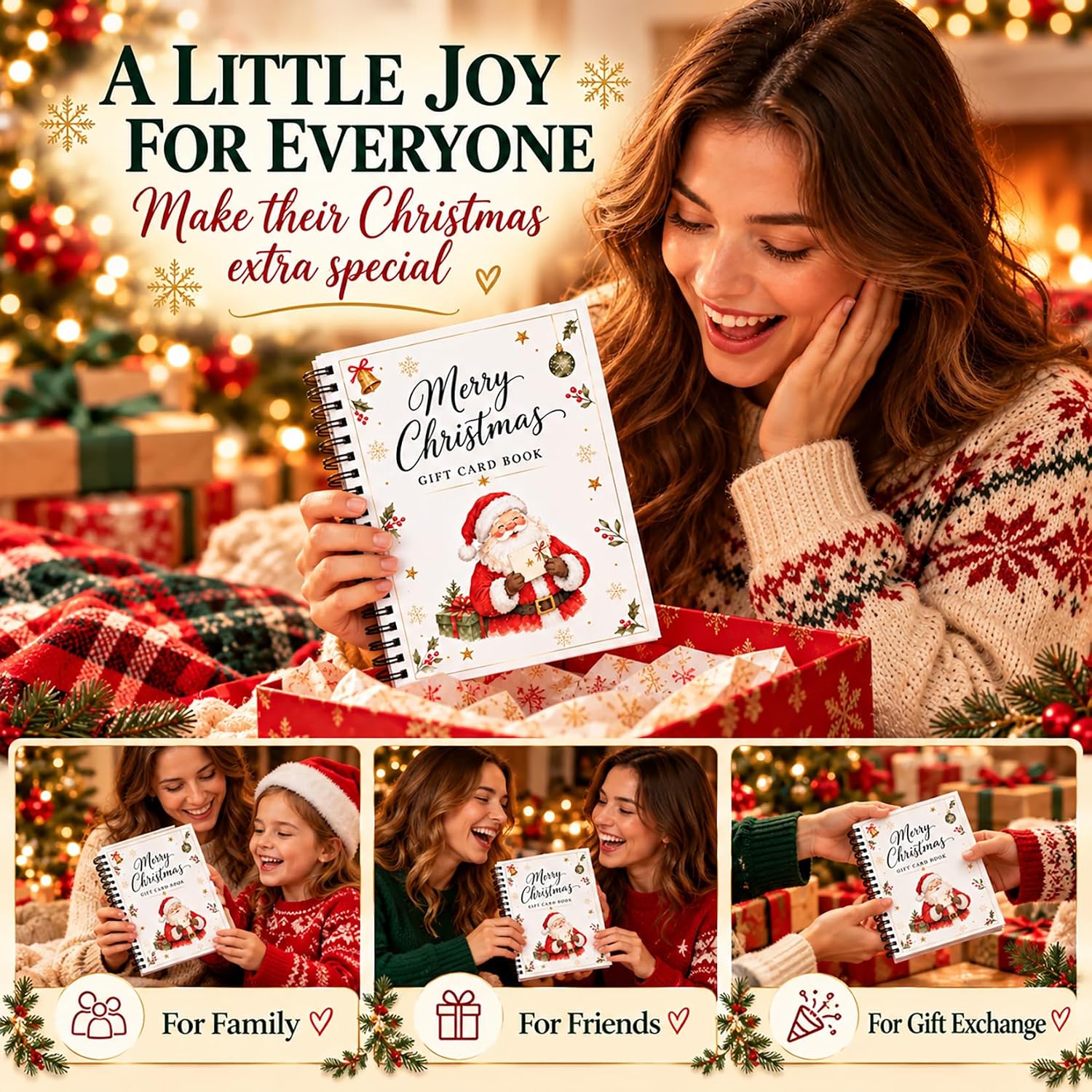 Detalle 2 de AZHAIBUQI Christmas Gift Card Book, 5x7-Inch Spiral-Bound Booklet, 10 Festive Designs