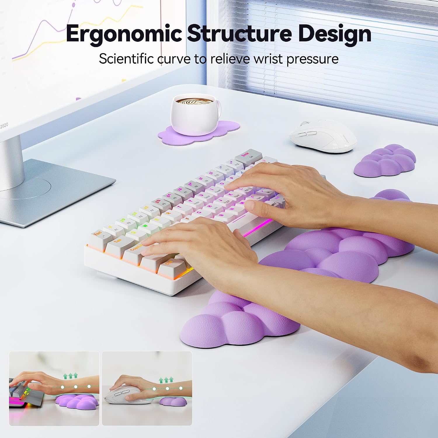 Detalle 2 de TECKNET Keyboard Wrist Rest Set, PU Leather