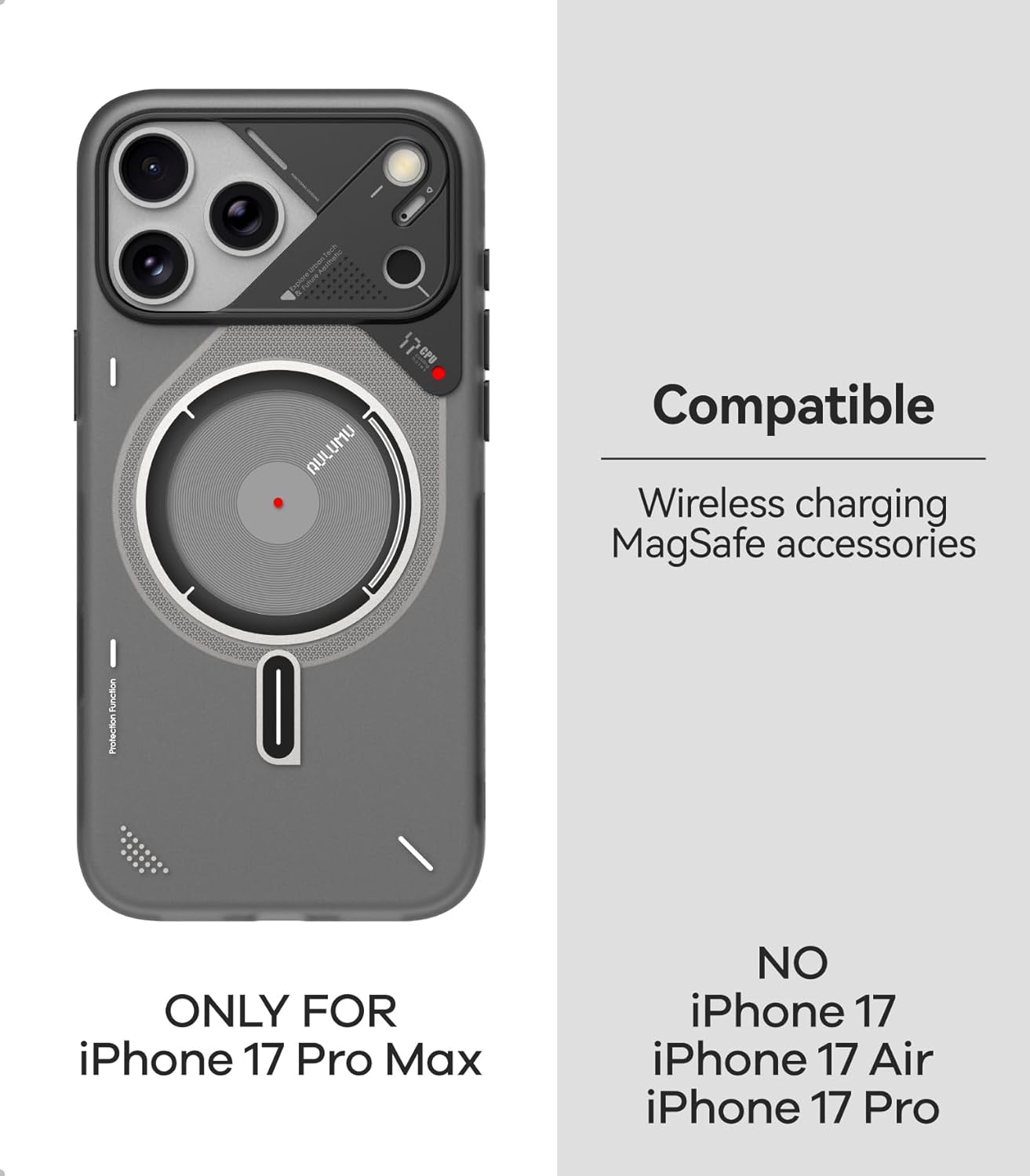 Thumbnail 1 de Aulumu A17 iPhone 17 Pro Max Magnetic Thermal Case with Camera Control (CoolHyper, IMD, MagSafe) — Touch Translucent Gray