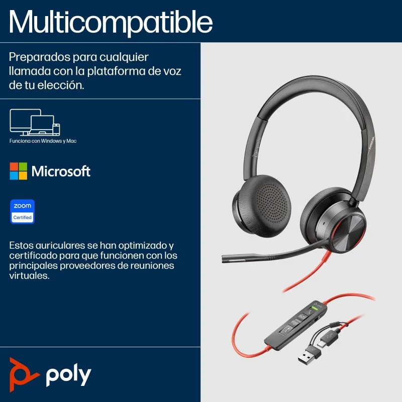 Thumbnail 3 de Poly Blackwire 8225 Auriculares Estéreo USB-C con Adaptador 🎧