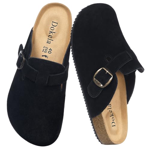 Detalle de Dokela Cuir Sabots Homme Mules Femme Chaussons avec Liège, Noir, 48