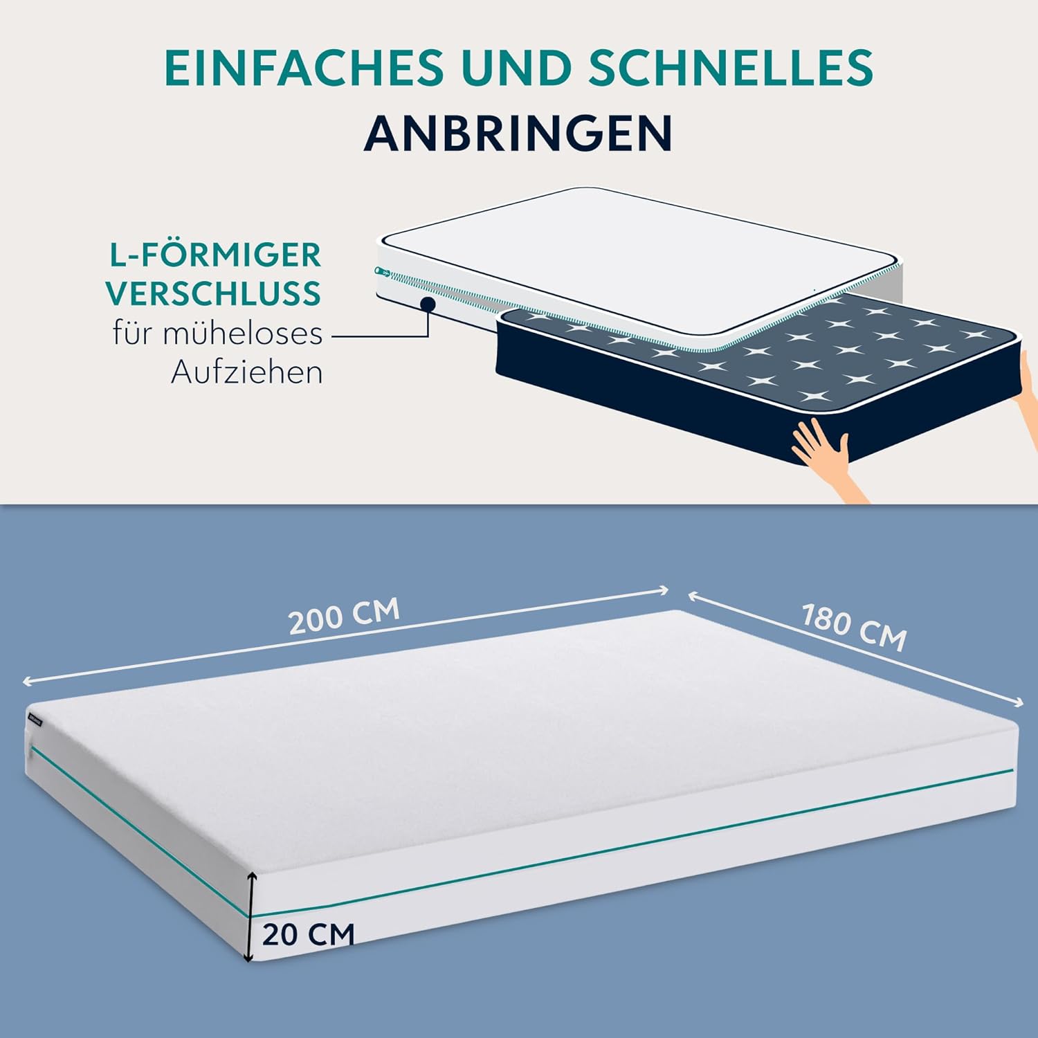 Detalle 2 de Dreamzie Matratzenbezug 180x200x20 cm gegen Milben und Bettwanzen – wasserdicht mit Reißverschluss