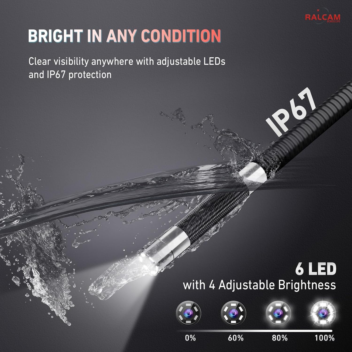 Thumbnail 5 de Ralcam Endoskopkamera mit Licht und 5" HD-Bildschirm – 210° beweglicher Kopf, IP67 (6,2 mm Sonde)