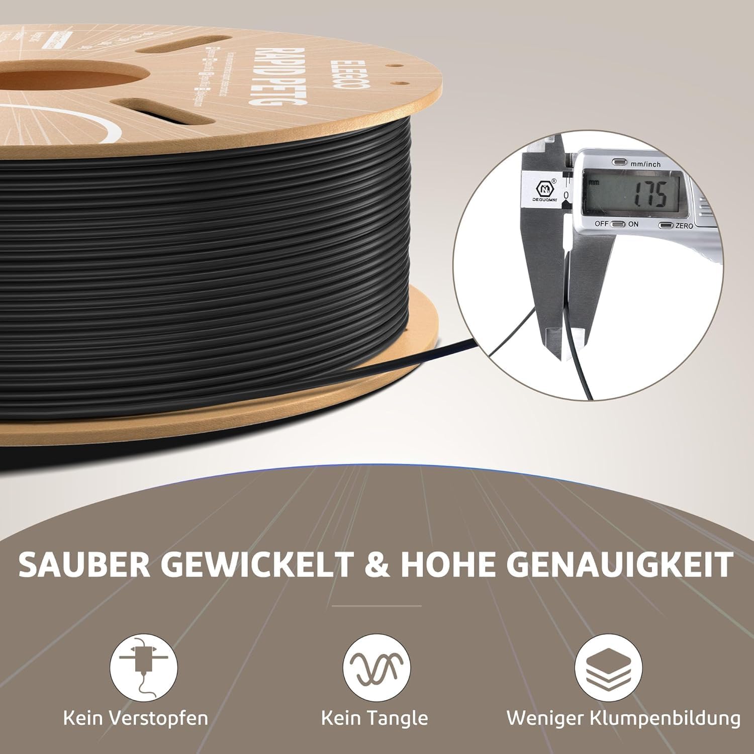 Detalle de ELEGOO Rapid PETG Filament 1.75 mm Beige Braun – 2 KG, Hochgeschwindigkeitsdruck bis 600 mm/s