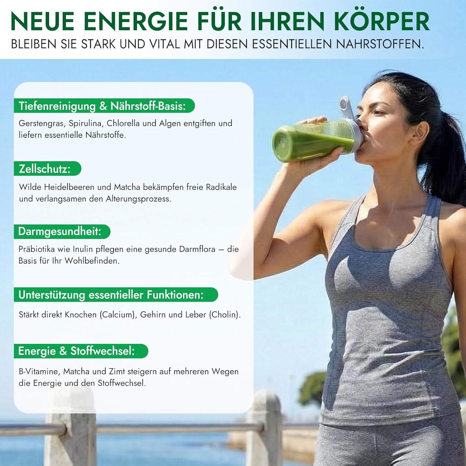 Detalle de Grüner Helper „Grüne Entgiftungspulver“ (200 g) – Superfood-Pulver mit Matcha, Gerstengras, Spirulina & Heidelbeeren, vegan