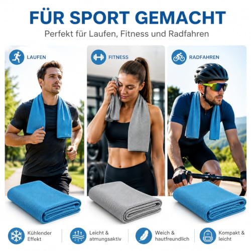 Detalle de Healeved 2er Kühlhandtuch – Schnelltrocknendes Sporthandtuch für Fitness