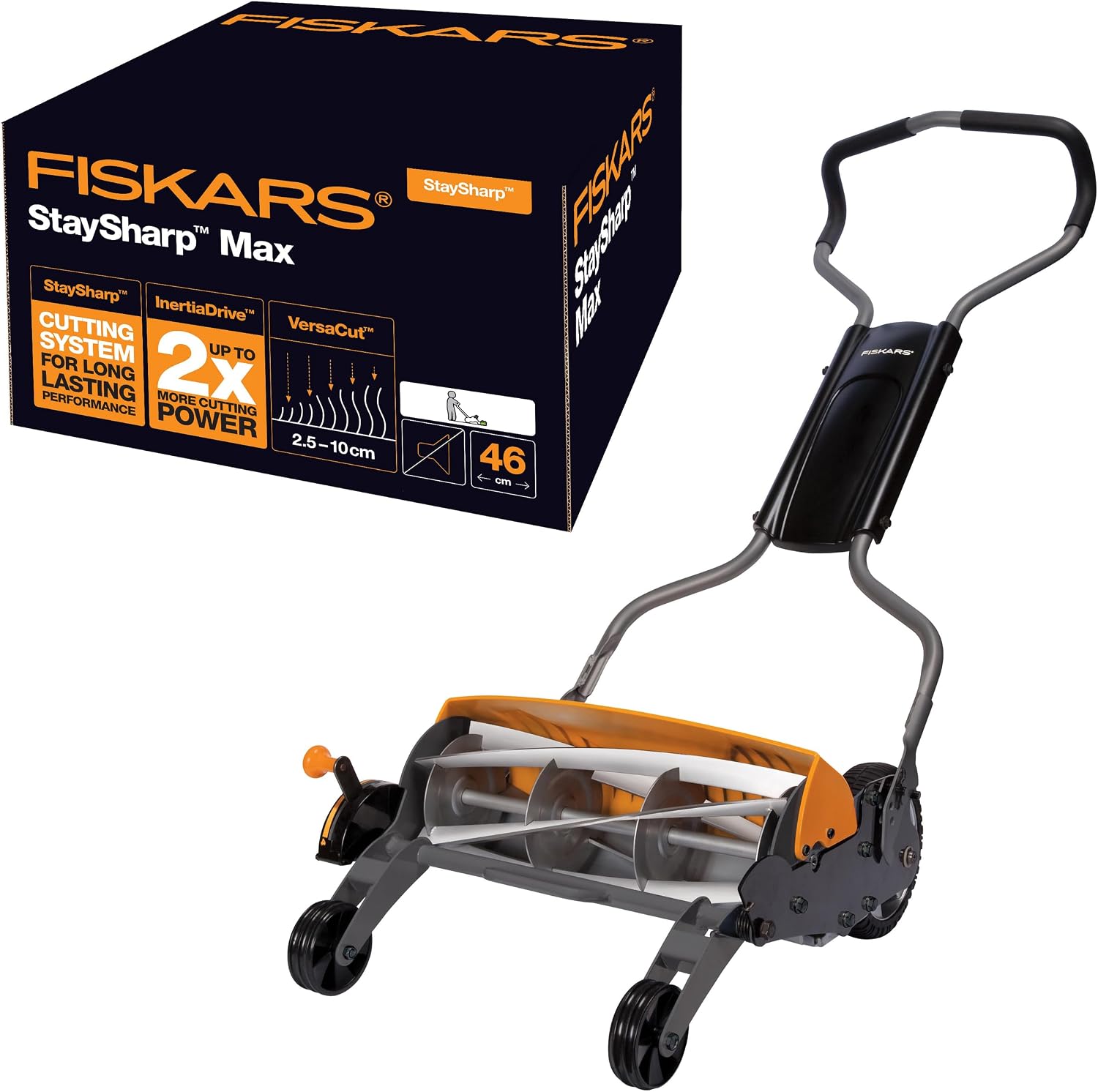 Fiskars Tondeuse à gazon manuelle StaySharp Max – 46 cm