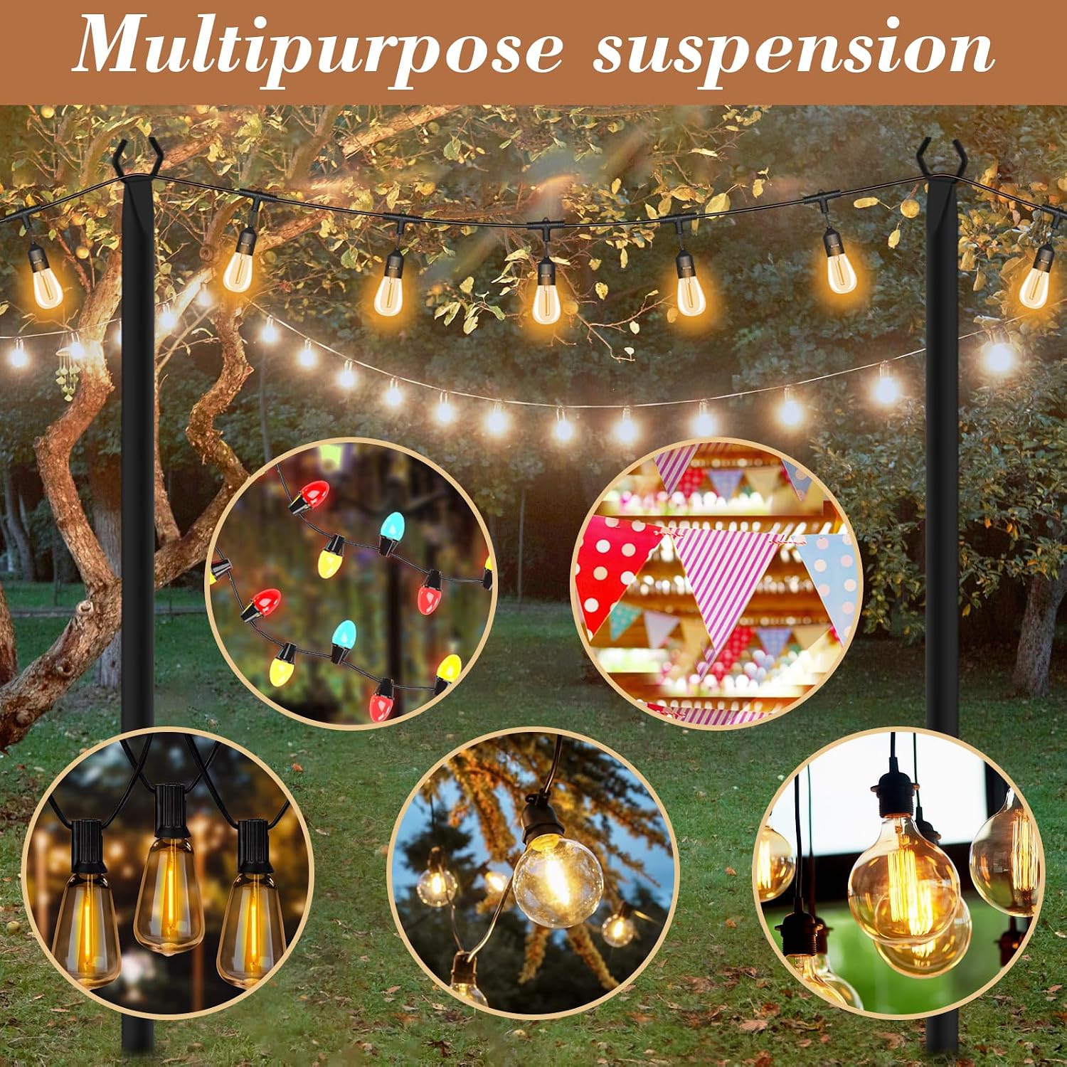 Detalle de NUERPO 45m Neon String Light Poles, 7-Pack 10-Foot Outdoor Metal Stakes