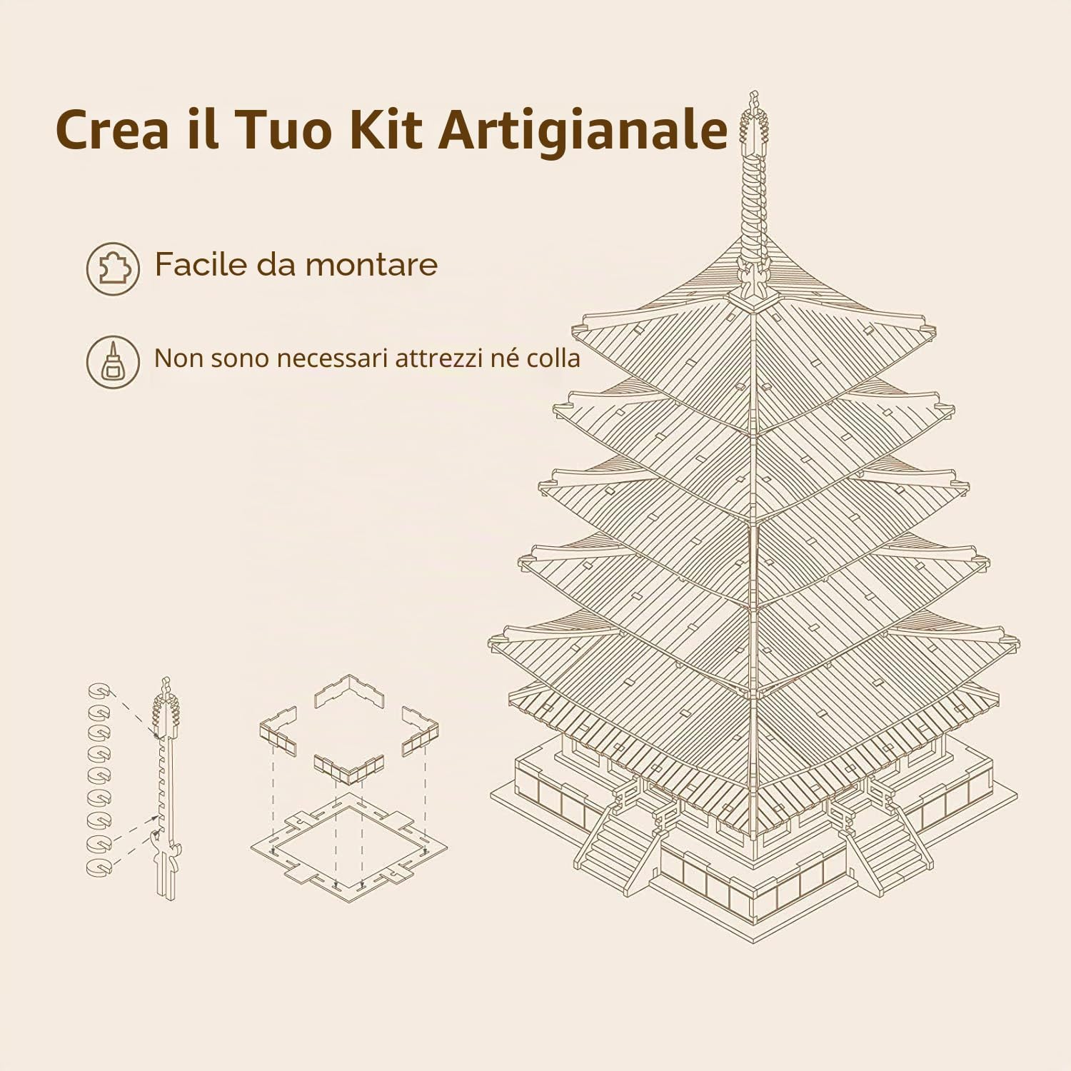 Thumbnail 6 de RoWood Puzzle 3D Pagoda a Cinque Piani in Legno – Modellismo per Adulti