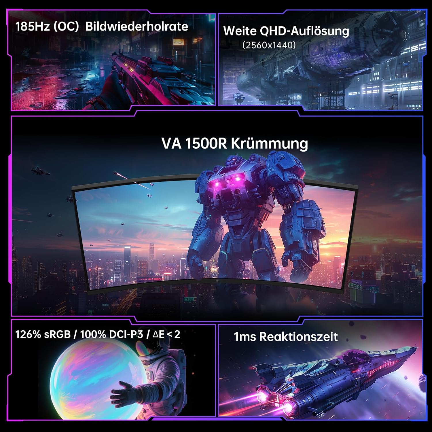 Thumbnail 1 de KTC Curved Gaming Monitor 32 Zoll (WQHD, 185 Hz OC) mit 1500R, HDR10 und HVA-Panel