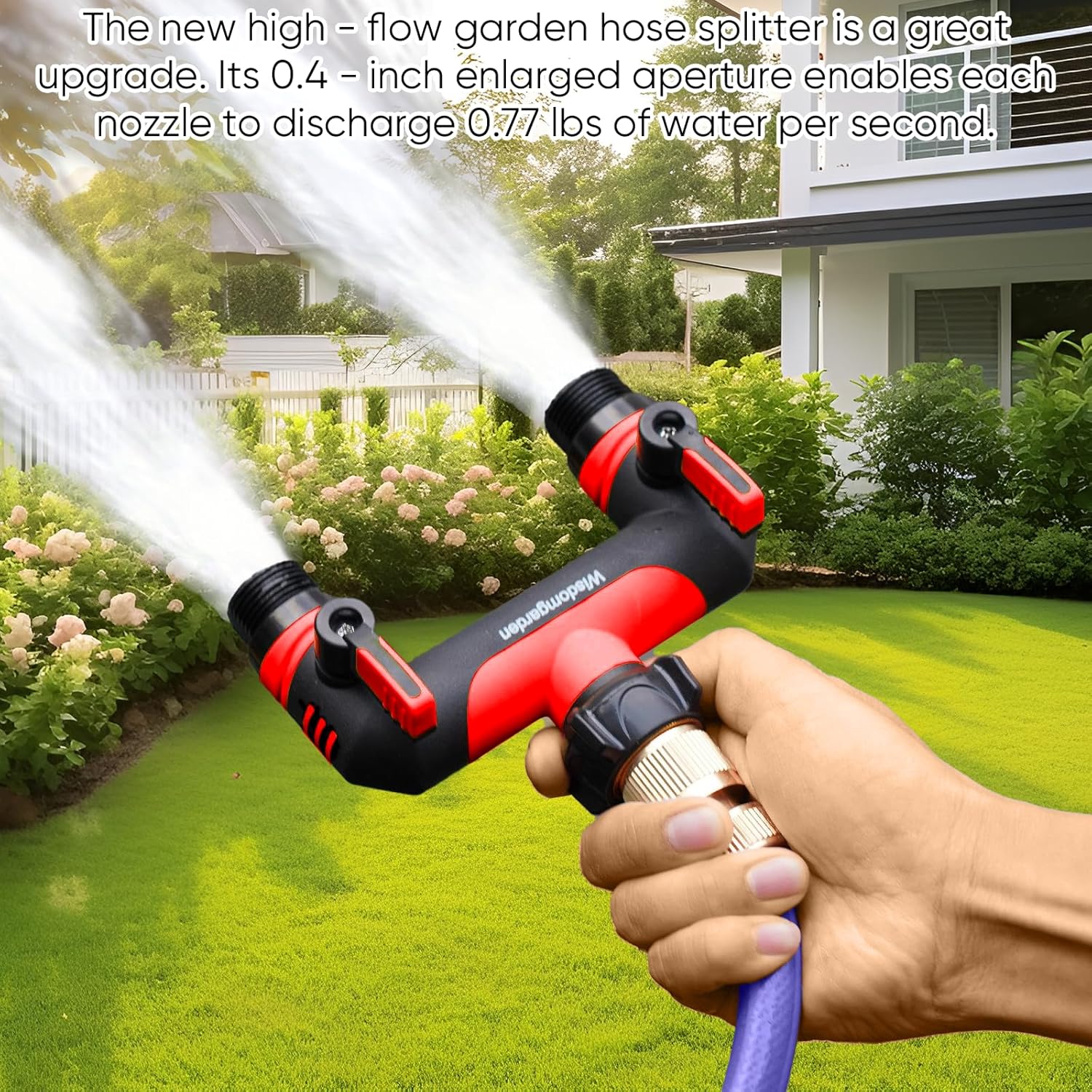 Detalle 2 de Wisdomgarden Hose Splitter 2 Way with 3/4" Standard Connection and 1/2" Adapter (ABS) – Practical Twin Outlets for Garden, Washing Machine, and Timers
