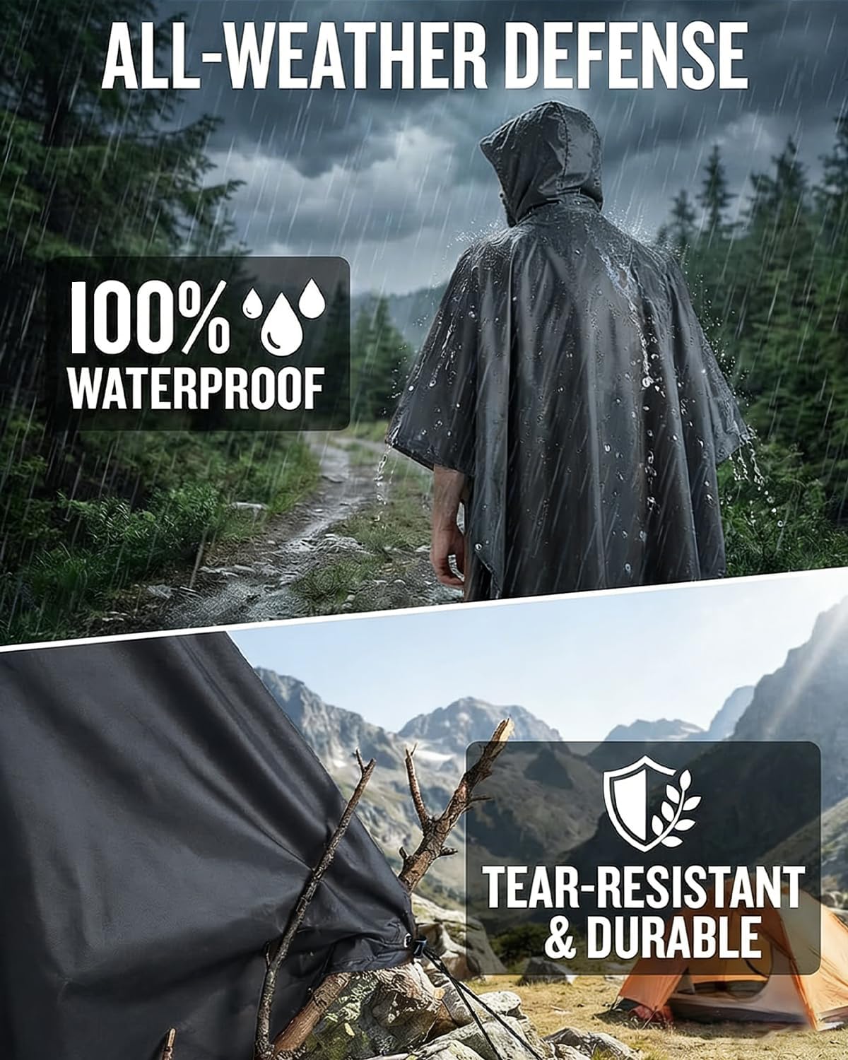 Thumbnail 3 de Victoper Waterproof Poncho Adult: Lightweight, Reusable Raincoat for Outdoors