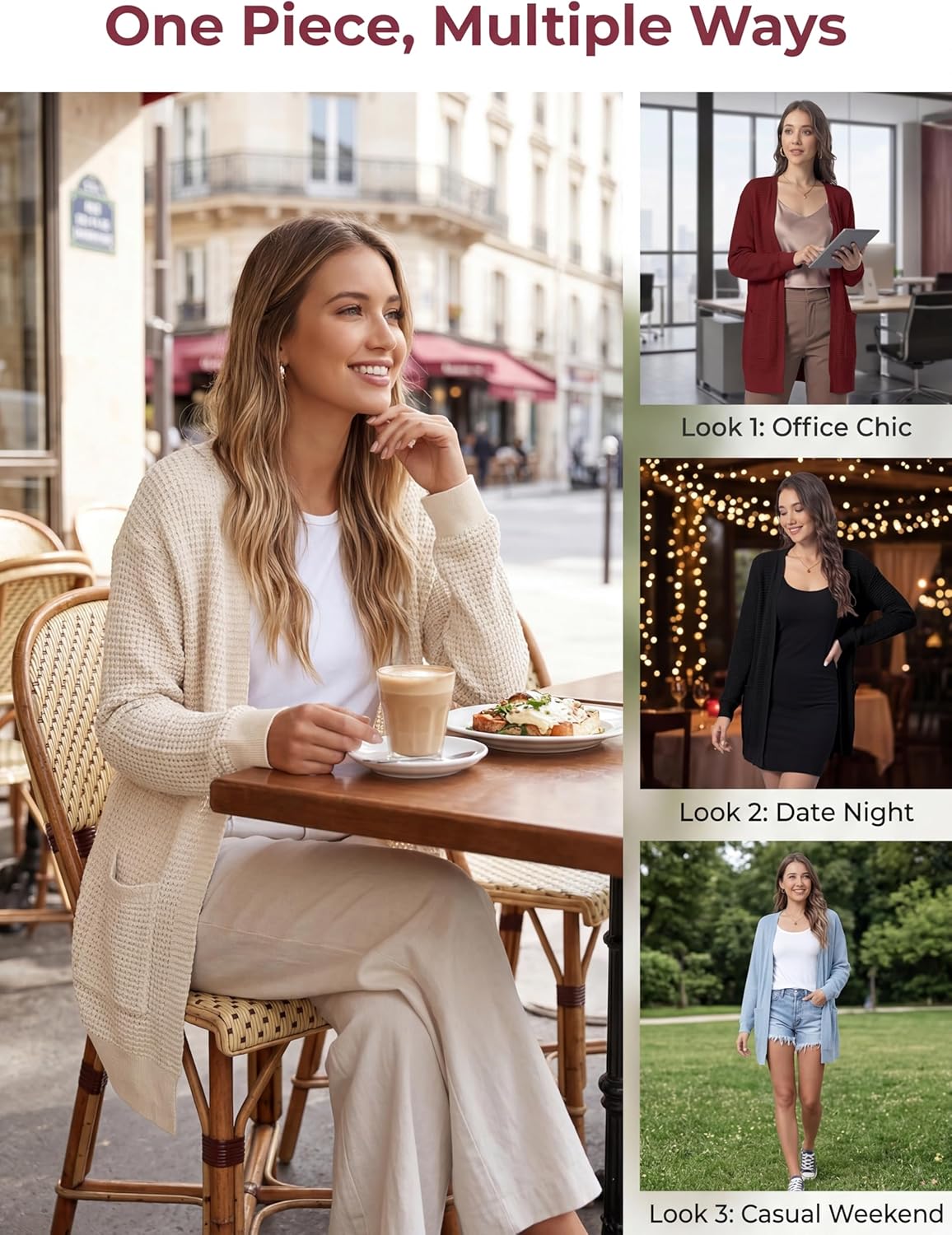 Thumbnail 4 de GLEENOD Damen-Cardigan langarm offen mit Taschen – Strickjacke im Casual/Elegant-Look