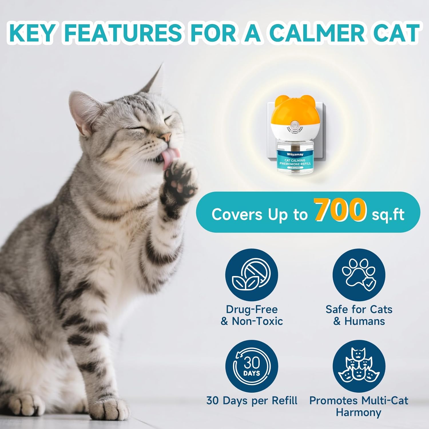 Detalle de Woyamay Cat Calming Plug‑in diffuser 48ml for anxiety 🐱