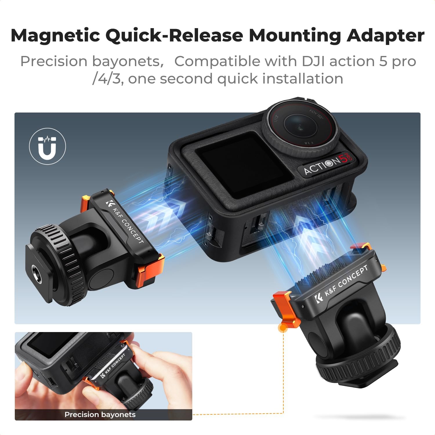 Thumbnail 3 de K&F Concept Supporto Magnetico Rapido per Telecamera d'Azione con Slitta Fredda e Foro 1/4" — DJI Osmo Action 5 Pro/360
