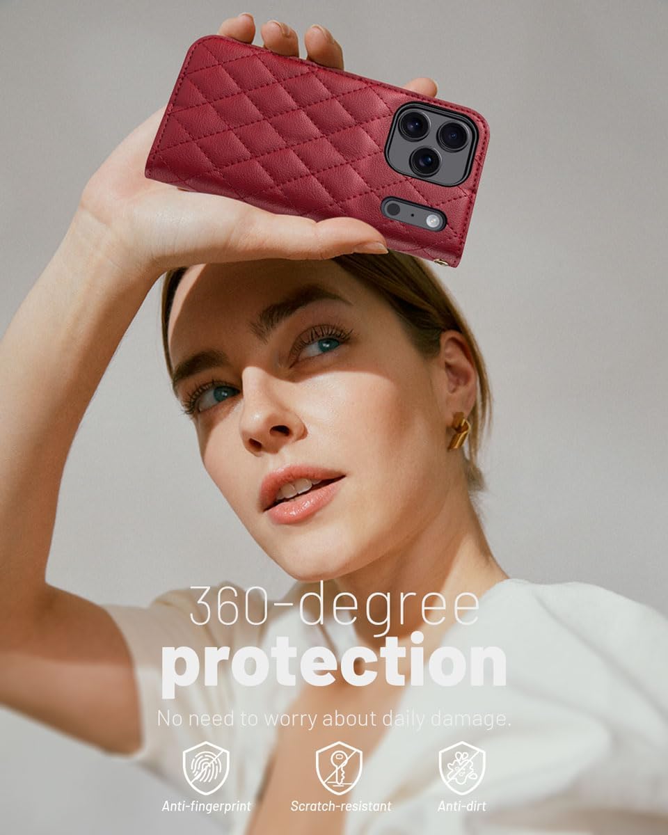 Thumbnail 6 de OCASE Hülle für iPhone 17 Pro Max 5G – Lederhülle mit Kartenfach, Magnet, RFID-Blocker und Standfunktion (Argyle-Rot)
