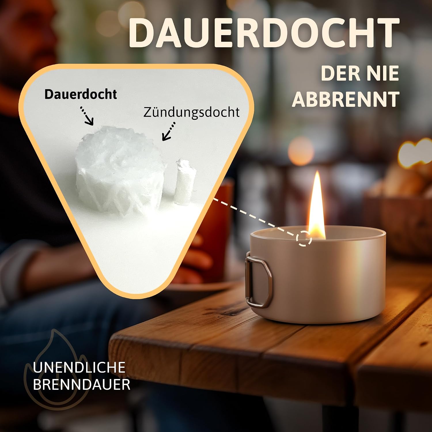 Detalle de AUTDOOR Dauerkerze Outdoor aus Sojawachs – Nachfüllbare Campingkerze mit Dauerdocht