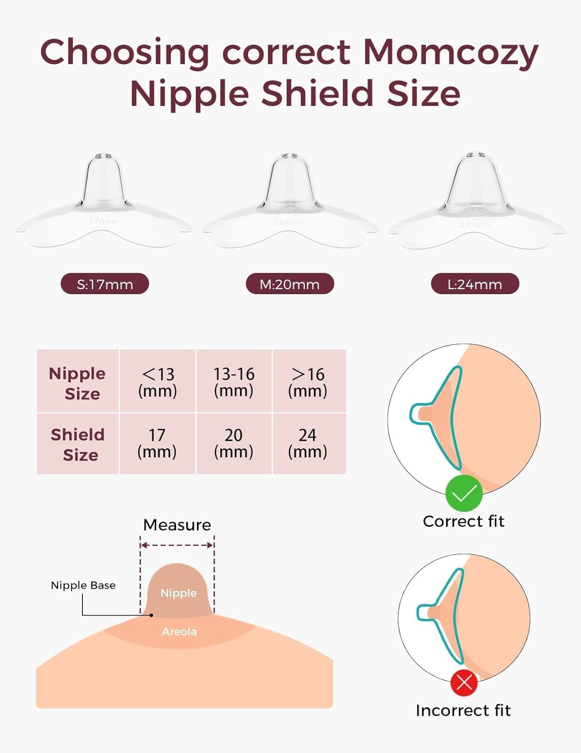 Detalle de Momcozy Floral Contact Nipple Shield 17mm (1 Pair) – 100% Silicone, BPA/BPS Free