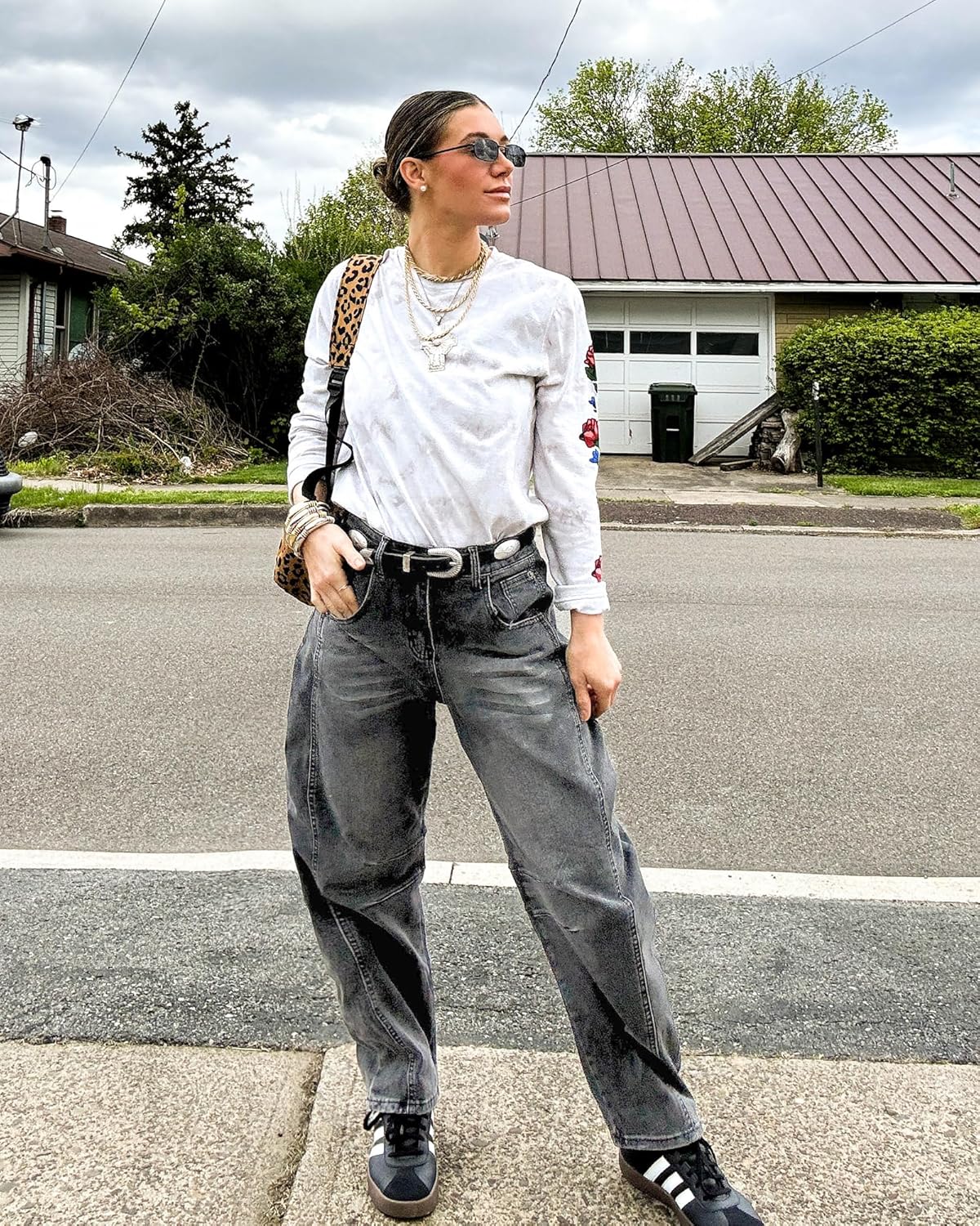 Thumbnail 3 de GRAPENT Barrel Jeans for Women: Trendy High-Waisted Wide-Leg Cropped Stretch Denim Ankle Pants