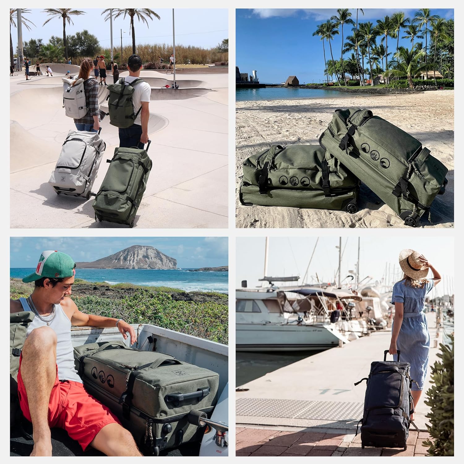 Detalle de SONS OF ALOHA XXL Reisetasche mit 2 Rollen Kane Rollkoffer 80 cm – 140 L, schwarz