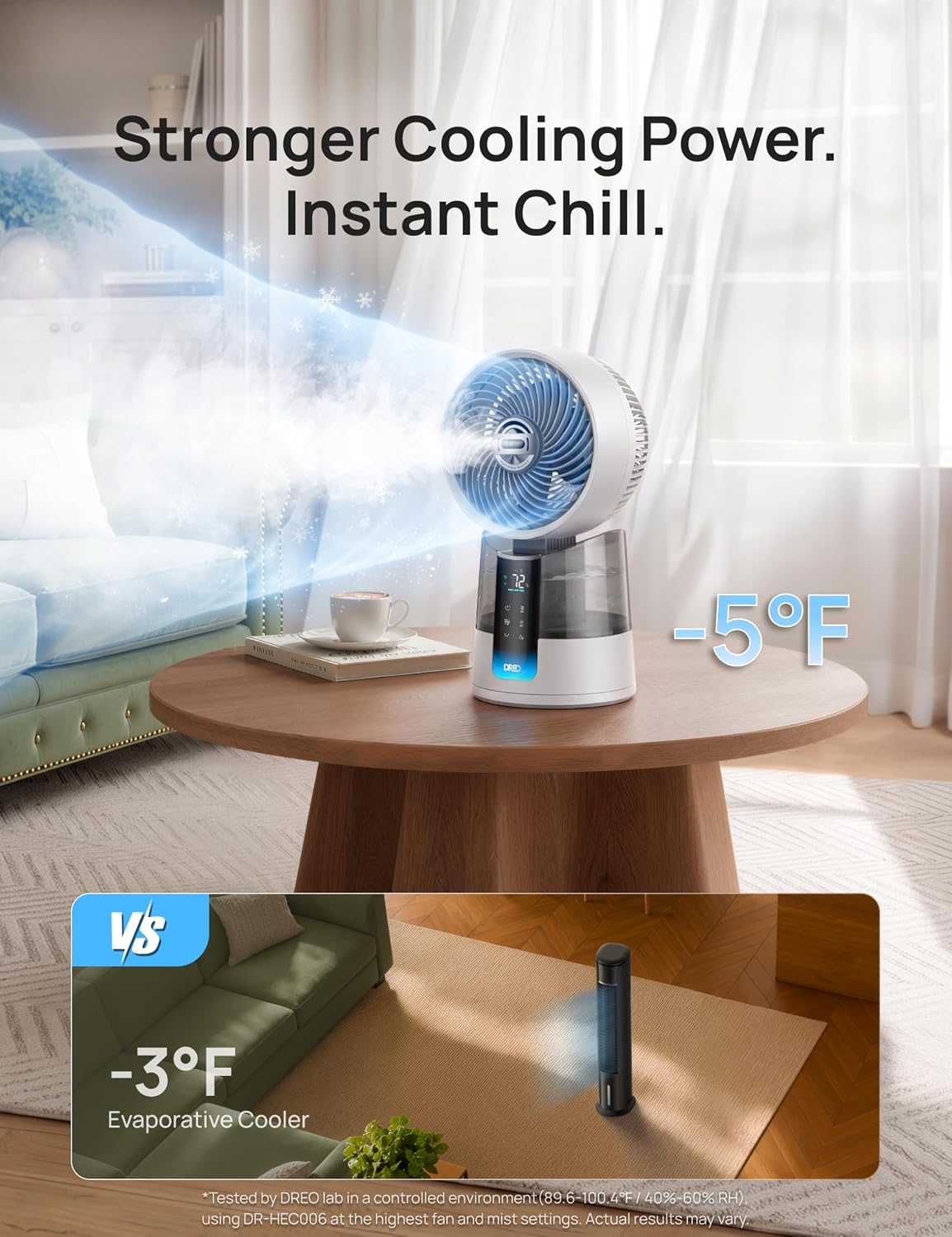 Detalle de DREO TurboCool Misting Fan 516: Ultra-Quiet 5°F Drop Cooling with Omni-Directional Oscillation