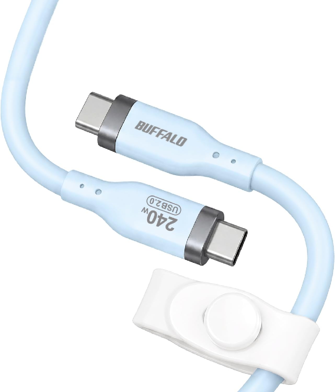 Detalle de バッファロー BSU2CCY2420BL/N USB Type-Cケーブル 2m ライトブルー・PD 240W対応・シリコン素材