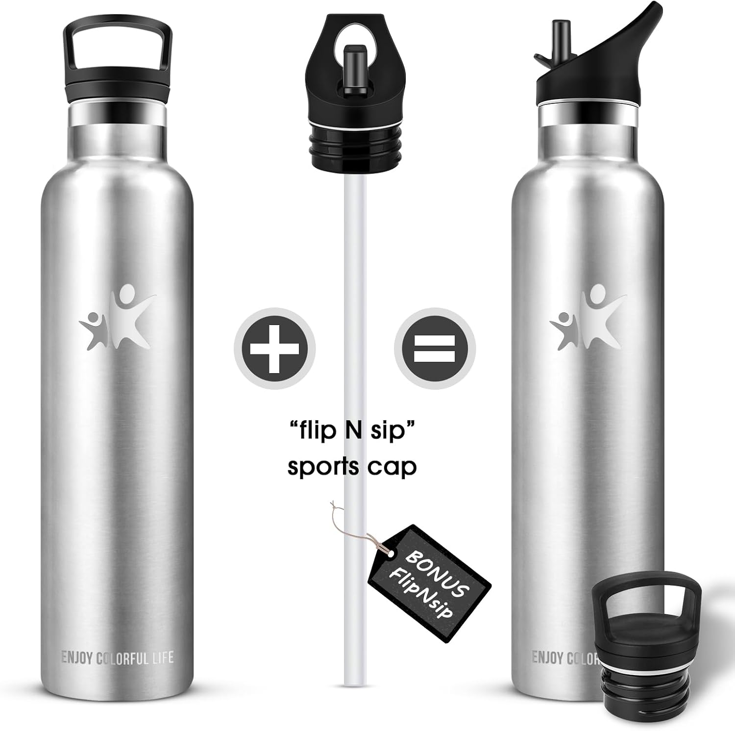 Detalle 2 de KollyKolla Gourde Isotherme 1L – Inox avec paille et 2 capuchons, anti-fuite
