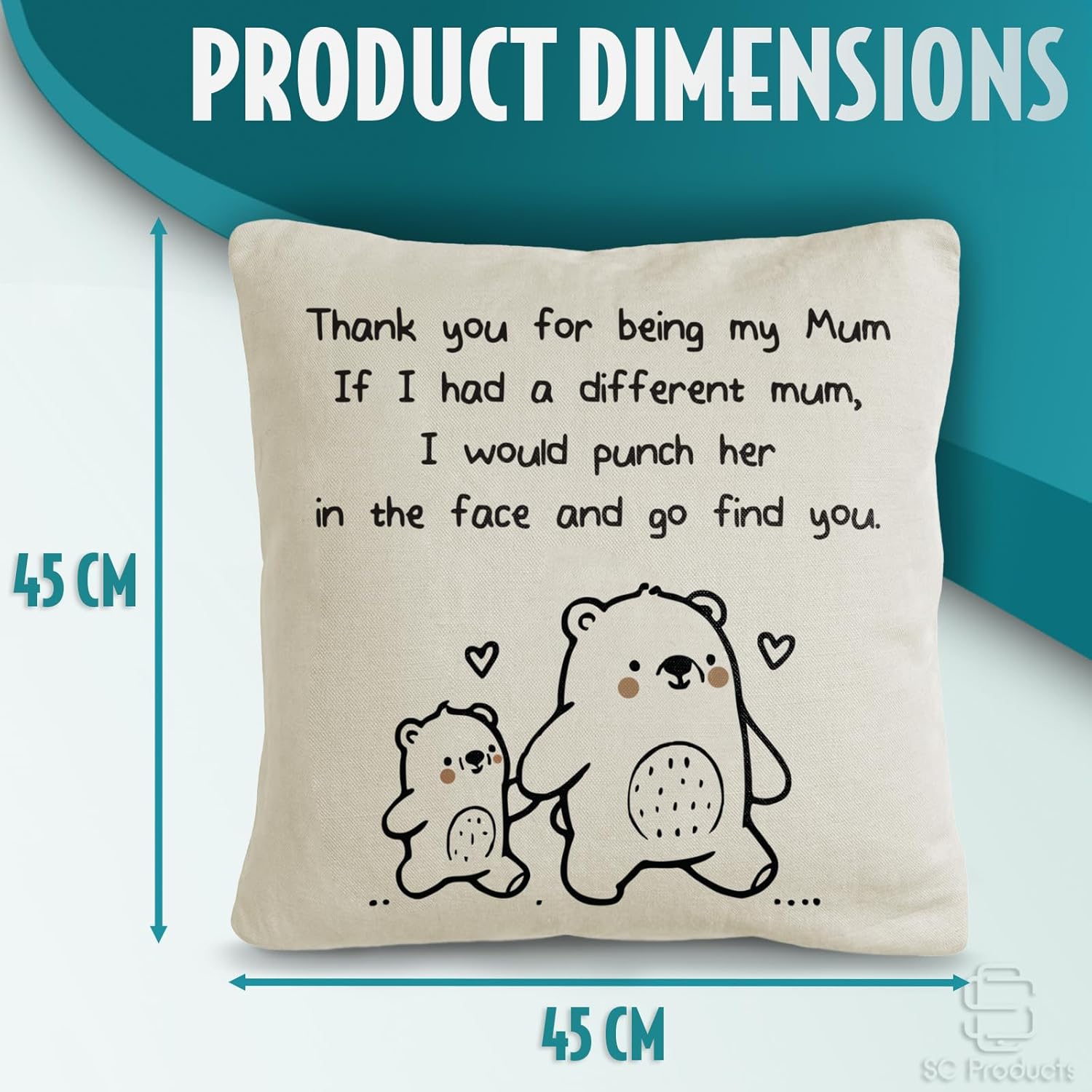 Thumbnail 3 de SC Products Mum Cushion Cover (Bear or Elephant) Funny Mum Gift, 45 x 45cm Linen Scatter Cushion Cover