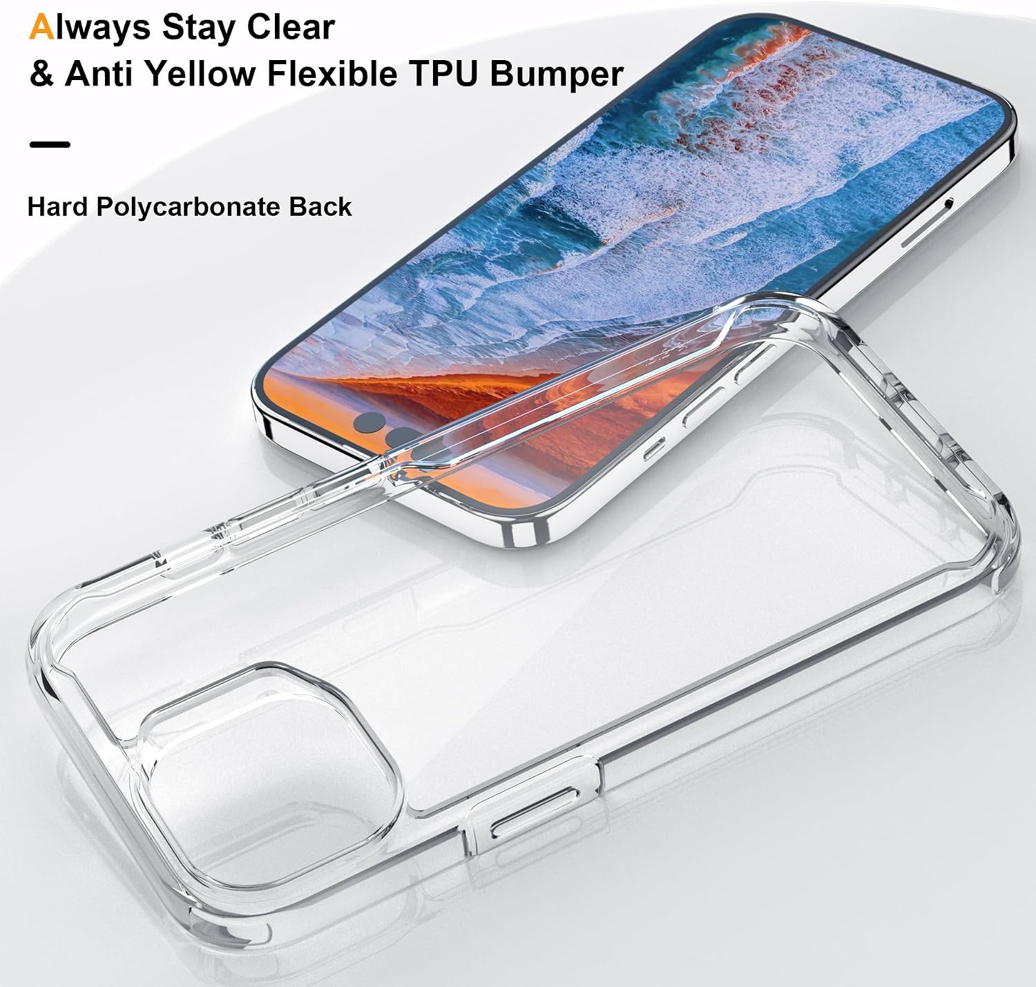 Detalle de ORETECH Cover per iPhone 15: custodia ibrida trasparente 6,1" + vetro temperato e protezione fotocamera