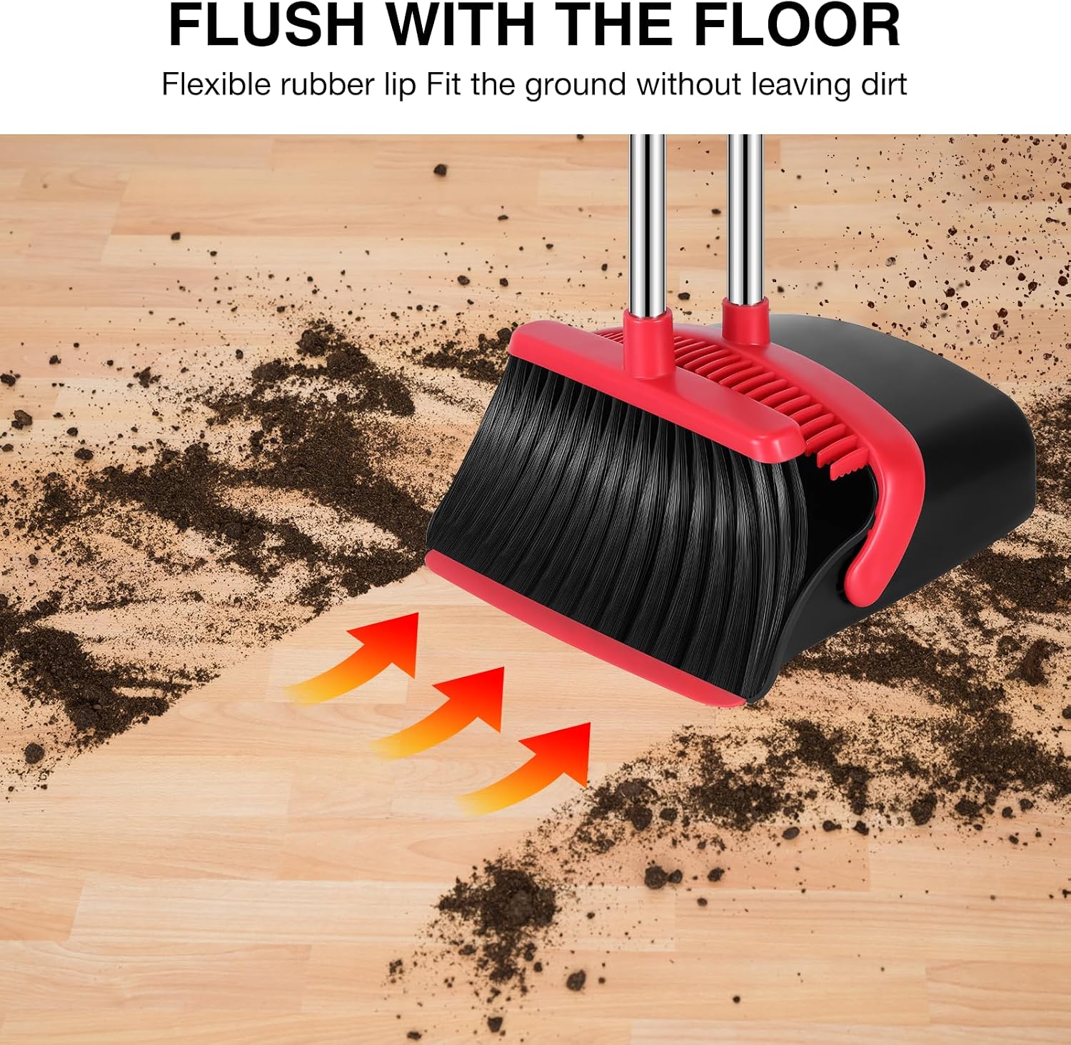 Thumbnail 4 de NACENA 52-Inch Adjustable Broom and Dustpan Set (2-Pack) with Built-in Teeth for Hair, Black & Red