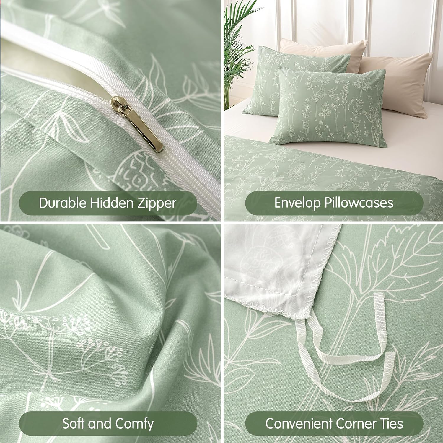 Detalle 2 de Tokokimo Sage Green Single Duvet Cover 135x200 cm