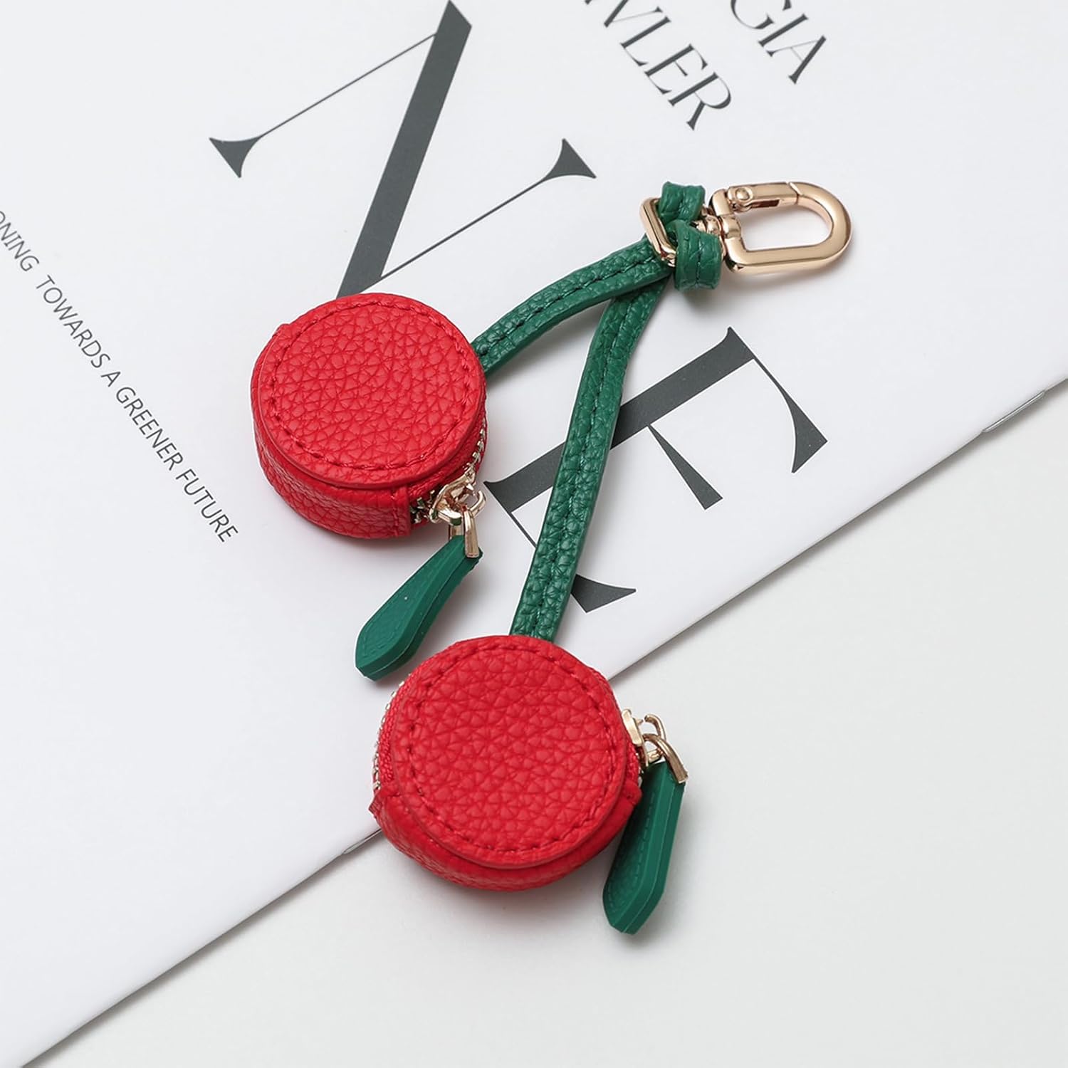 Thumbnail 5 de NlsqEU Kirschen Schlüsselanhänger aus Leder mit Bag Charm und Münzbeutel-Anhänger