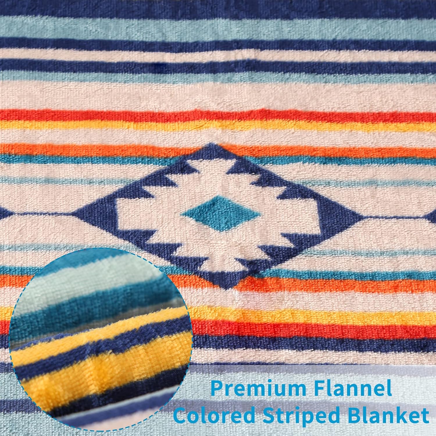 Thumbnail 5 de Qucover Flannel Fleece Throw Blanket in Bohemian Blue Stripe (Reversible Sherpa) – 150x200cm