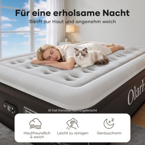 Detalle de OlarHike Luftmatratze selbstaufblasend 140x200x50 cm – Gästebett mit integrierter Pumpe