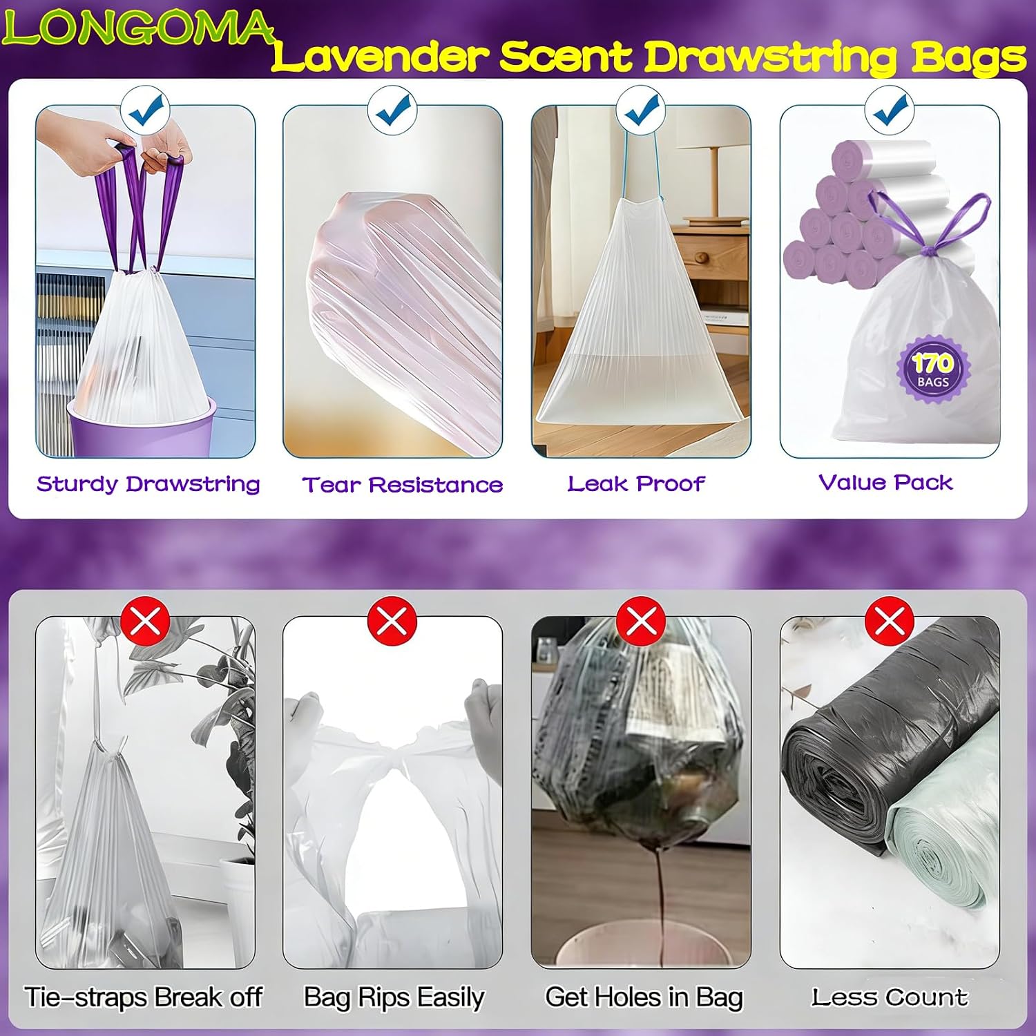 Detalle 1 de 4-Gallon Drawstring Trash Bags