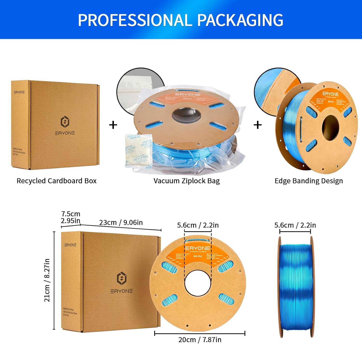 Thumbnail 4 de ERYONE Silk PLA Filament 1,75 mm – 1 kg Spule, Silk Blau