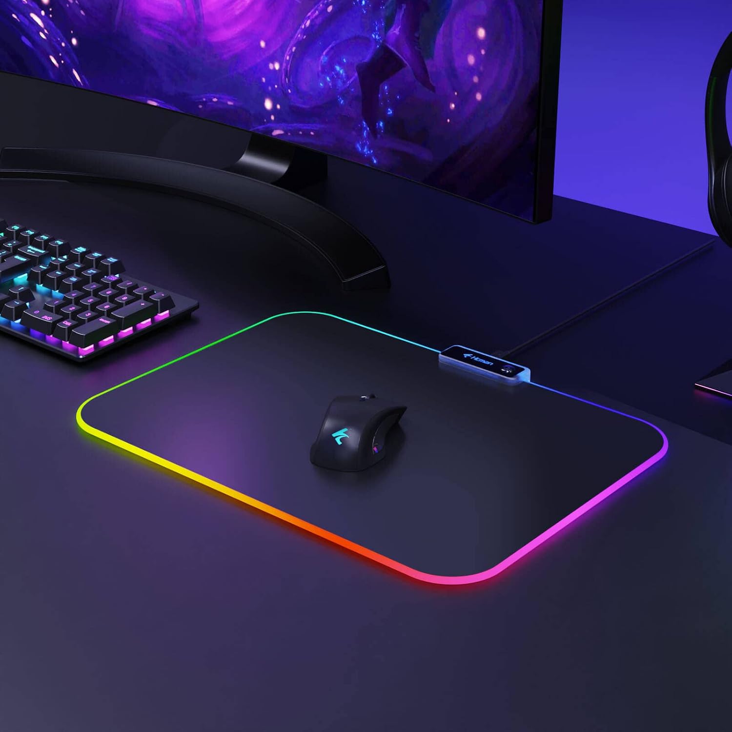 Thumbnail 5 de Hcman RGB Gaming Mouse Mat 336×245×3mm 🖱
