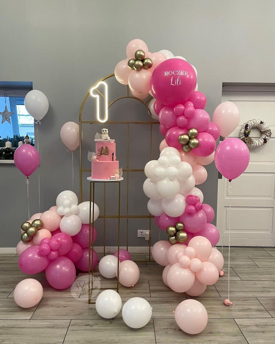 Detalle 2 de Kelfara Pink Party Balloons (100 pcs, 12 inch latex) with pink ribbon for birthdays, weddings & graduations