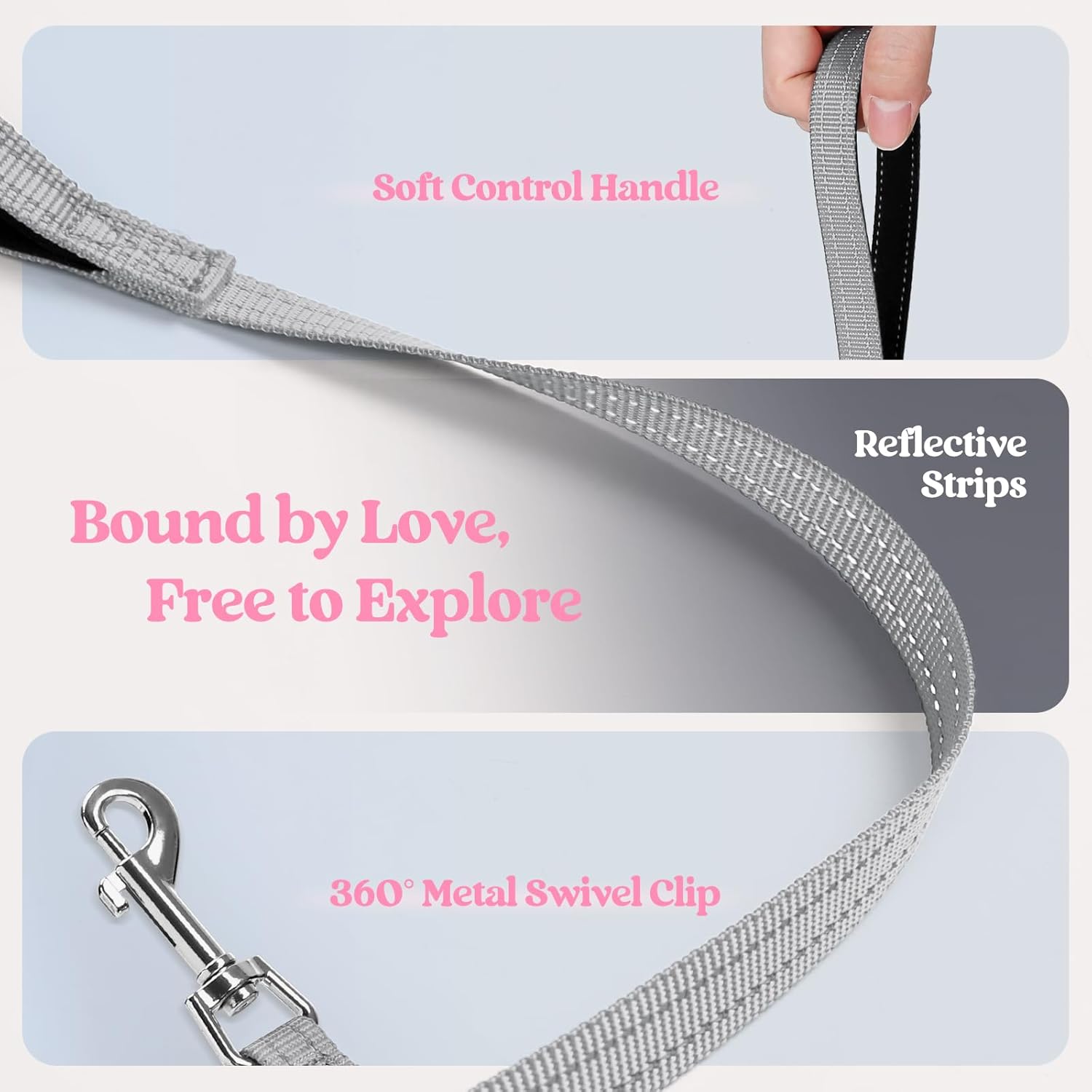 Thumbnail 5 de rabbitgoo Dog Harness & Leash Set (Small Dogs, M) – Step-in soft mesh with reflective strips in Pink & Gray