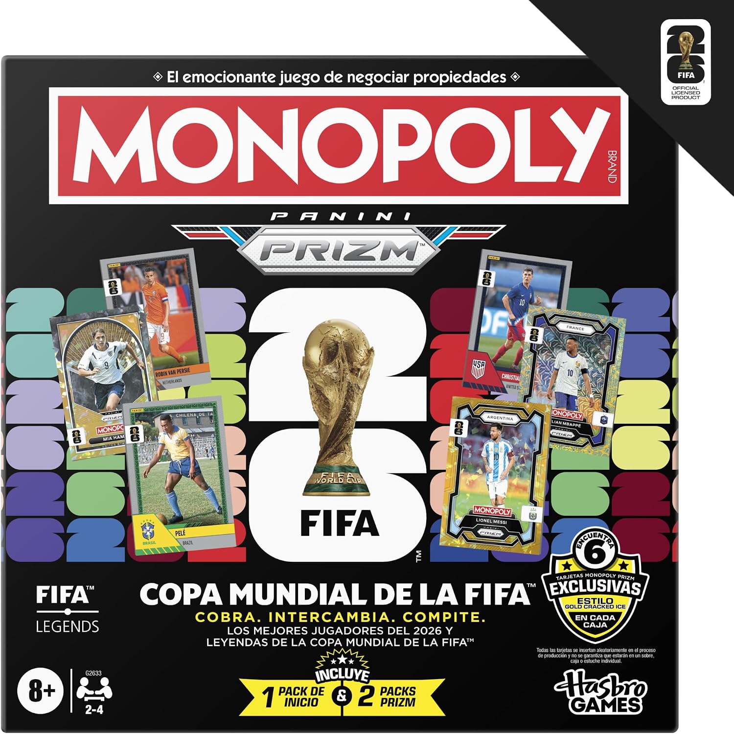 Detalle de Monopoly Panini Prizm Copa Mundial de la FIFA 2026 - Juego de Mesa con Cartas Coleccionables