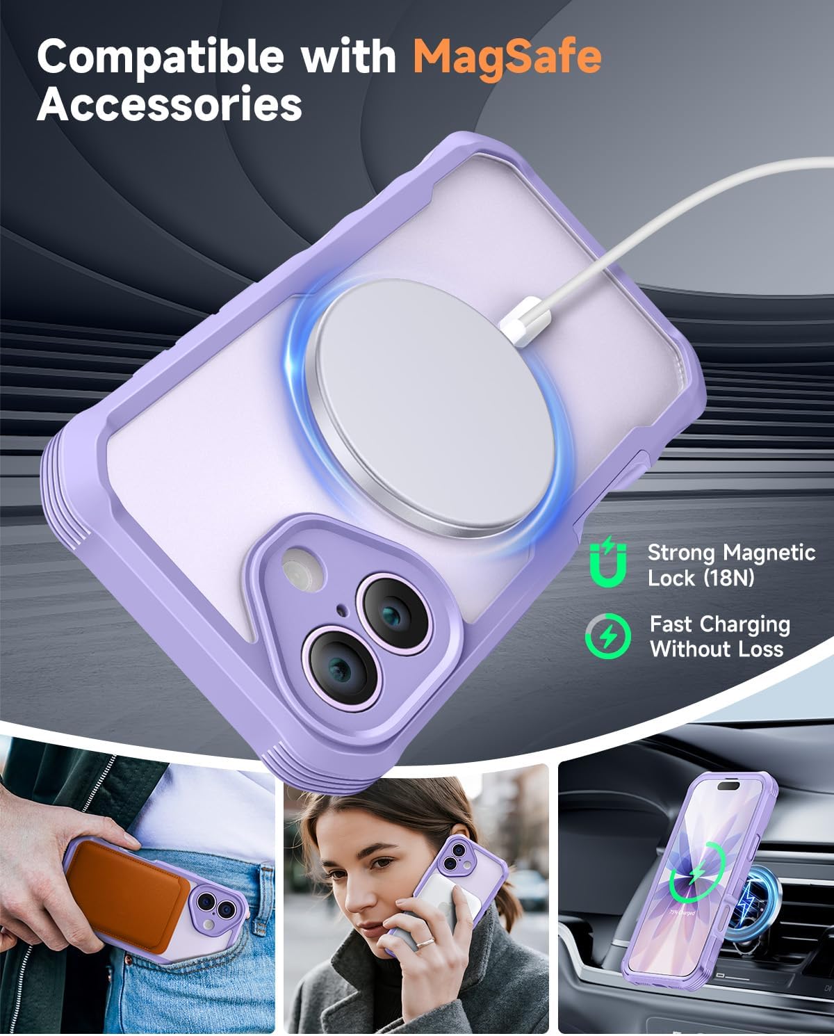 Detalle de seacosmo Magnetic Case for iPhone 17 (6.3-Inch) with Built-in 9H Tempered Glass Screen Protector and Camera Protection