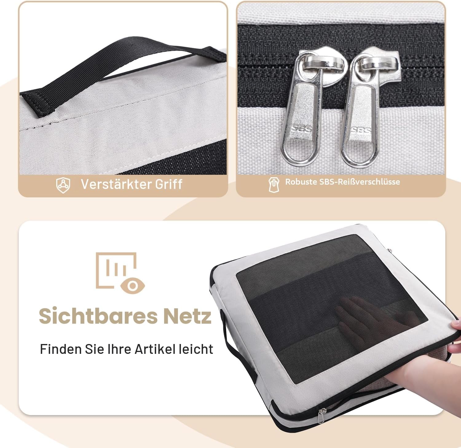 Detalle de Prezon Kompressions-Packwürfel – Erweiterbares Reisegepäck-Organizer-Set (4, 6 oder 8 Stück)
