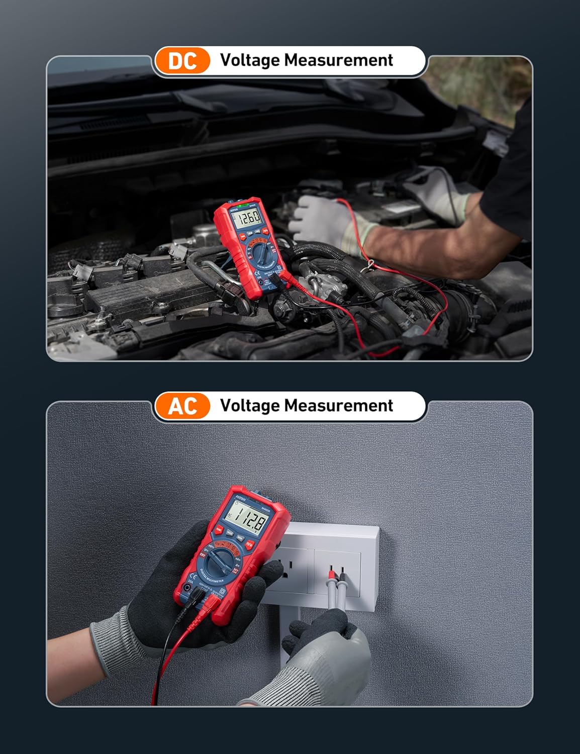Detalle de AstroAI Digital Multimeter: TRMS Auto-Range mit NCV, LCD-Hintergrundlicht und Taschenlampenfunktion
