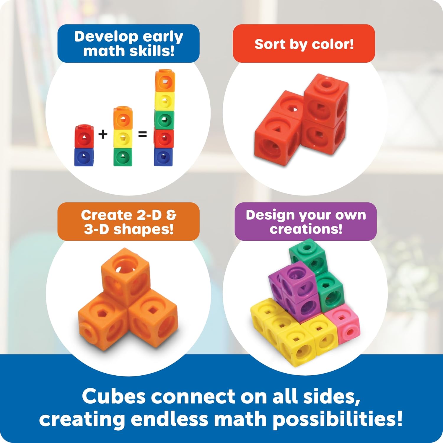 Detalle de Learning Resources MathLink Cubes - Set of 100 Cubes for Early Math & STEM
