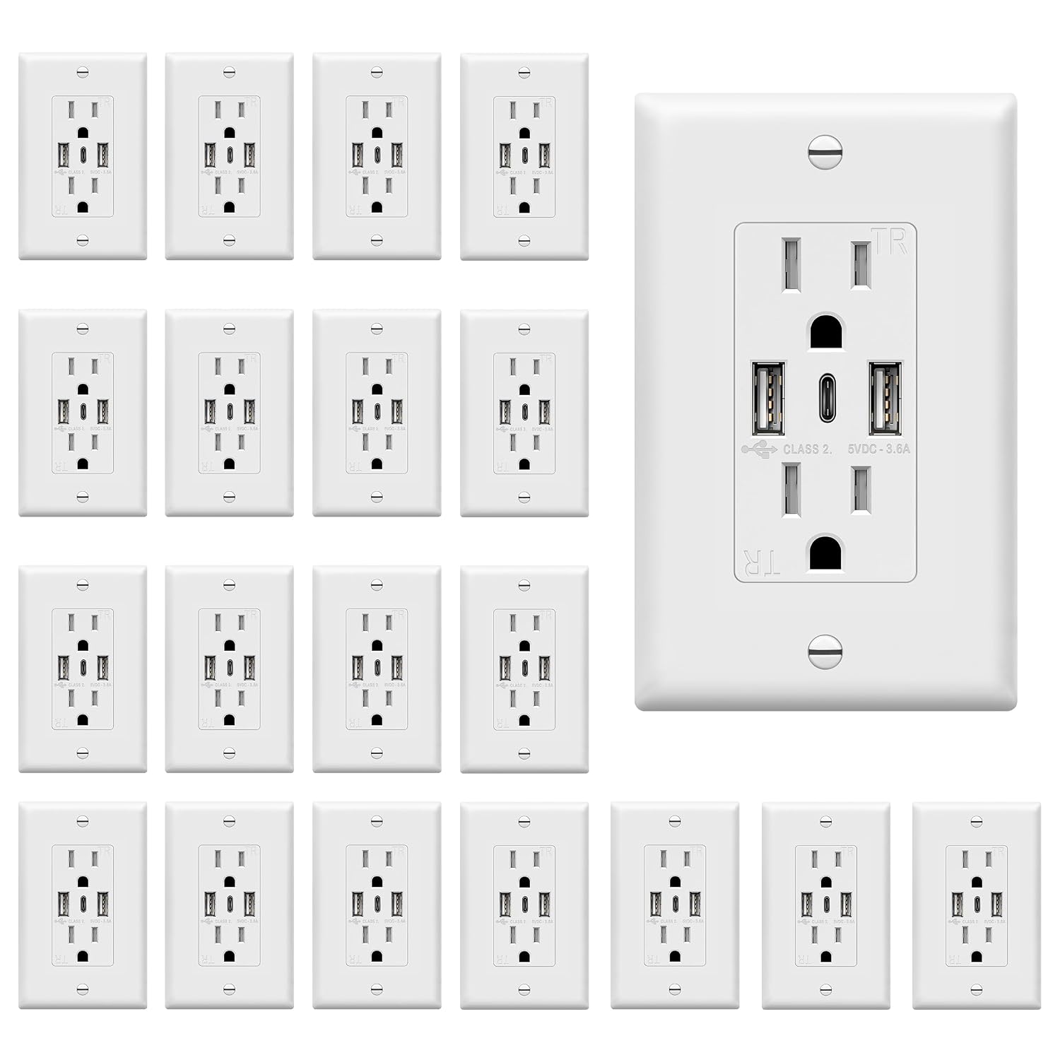 Detalle de TOPGREENER TU21536AC3 20-pack USB Outlet 🔌