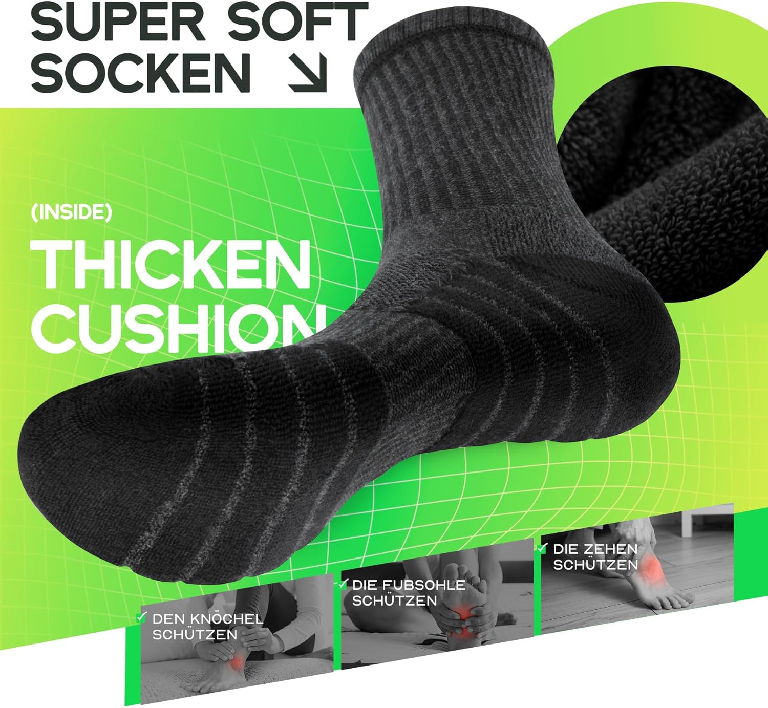 Thumbnail 2 de TUUHAW 6 Paar Tennissocken & Sportsocken (Baumwolle-Mix) in Schwarz/Weiß/Grau